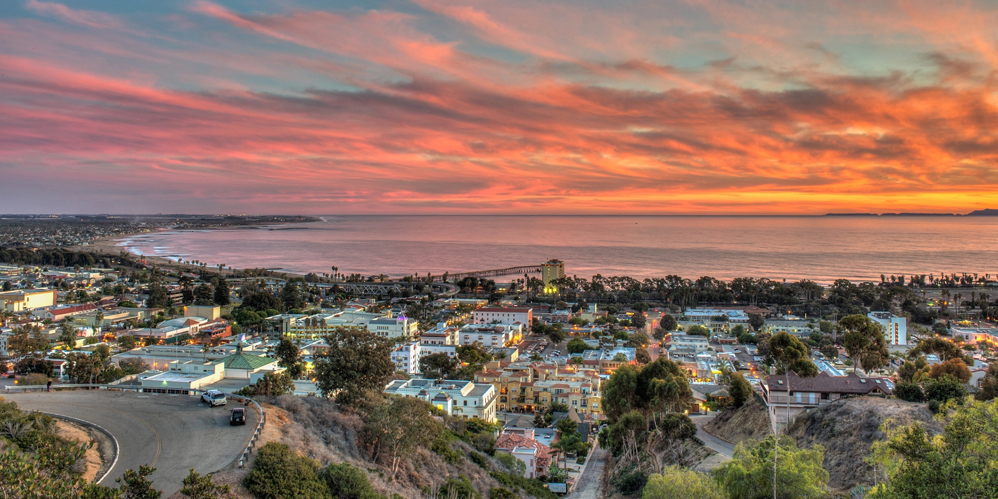 Sunset over Ventura coastline and pier